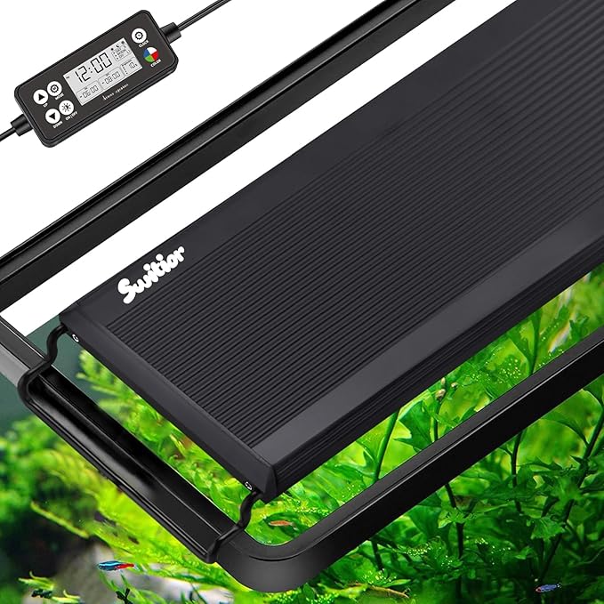 24/7 LED Aquarium Light, IP68 Waterproof Extendable Bracket Fish Tank Light with Timer, 7 Colors, 10 Level Adjustable Brightness, DIY Mode Full Spectrum Aquarium Plant Light for 12-18 Inch Fish Tank