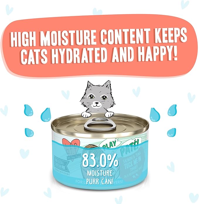 Weruva B.F.F. Play - Best Feline Friend Paté Lovers, Aw Yeah!, Salmon & Tuna Tuck Me in with Salmon & Tuna, 2.8oz Can (Pack of 12)