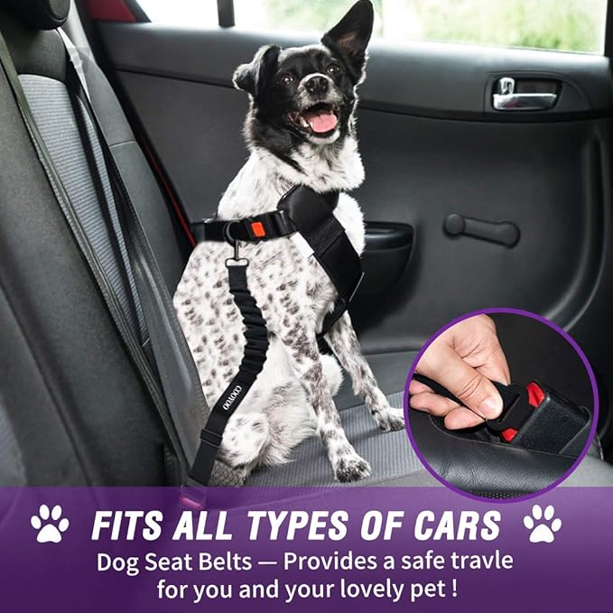 COOYOO Dog Seat Belt,3 Piece Set Retractable Dog Car Harness Adjustable for Vehicle Nylon Pet Safety Heavy Duty & Elastic
