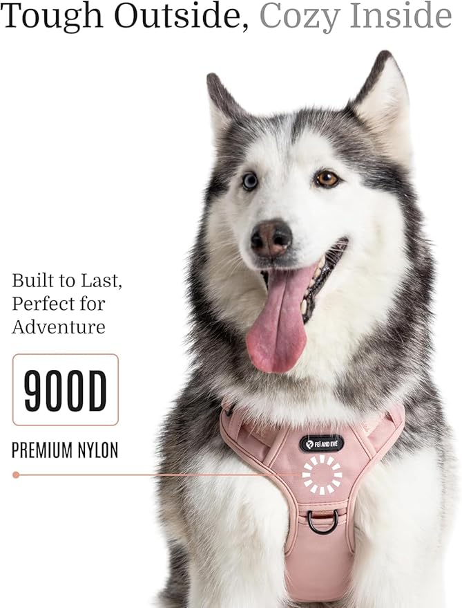 2025 New Edition, Fei & Eve MagEase Dog Harness - 3-Second Magnetic Buckles | 3-Point No-Pull Control | Heavy-Duty 900D Nylon | Dual Safety Handles | Breathable Mesh | Adjustable Fit | X-Large, Pink