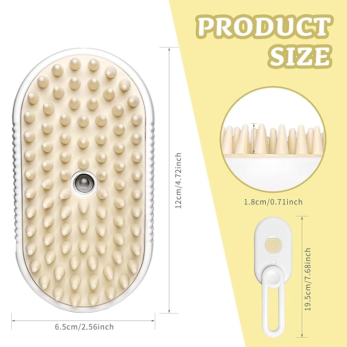 3-in-1 Rechargeable Steam Brush for Cats & Dogs - Anti-Static Spray Pet Grooming Brush with Warm Mist Massage, Hair Shedding Control, Detangling Comb & Cleaning Tool for Effective Deshedding