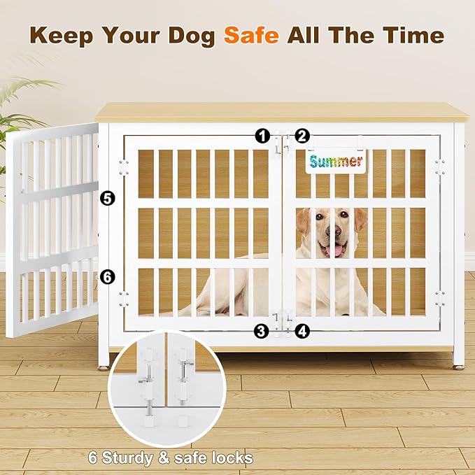 EasyCom Heavy Duty Dog Kennel Indoor with Name Tag, XL Dog Crate Furniturefor Large and Medium Dogs, Double-Doors Sturdy Dog Cage for Anxiety Dog, Decorate House as TV Stand, End Table, Bedside Table