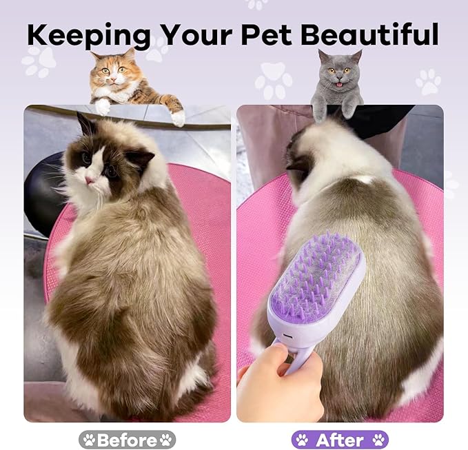 4 in 1 Cat Steam Brush Rechargeable pet spray comb Steam Brush for Cats and Dogs, Massage, Cleaning, Shedding & Combing Multifunctional Hair Removal Anti Static Grooming Tool for home (Beige)