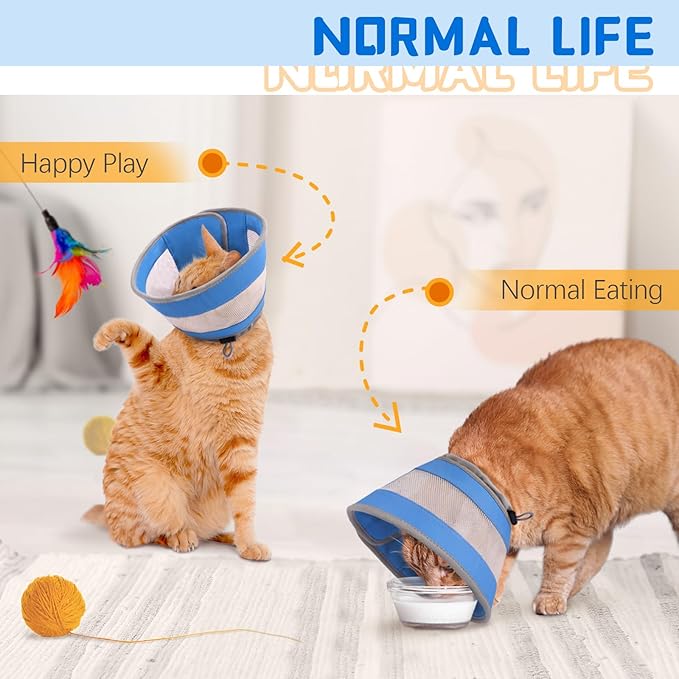 Breathable Air Mesh Cat Cone Collar Soft to Stop Licking, Adjustable, Foldable Lightweight Kitten Cones After Surgery Recovery for Cats & Kittens (Blue, S)