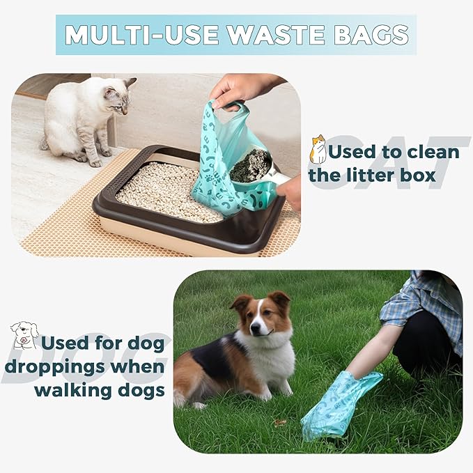 Cat Litter Bags Biodegradable 100% Leak-Proof Cat Poop Bags with Handle, 360 Counts, Cornstarch Based Extra Thick, Easy Tie Pet Waste Pick Up Bag (Lavender Scented)