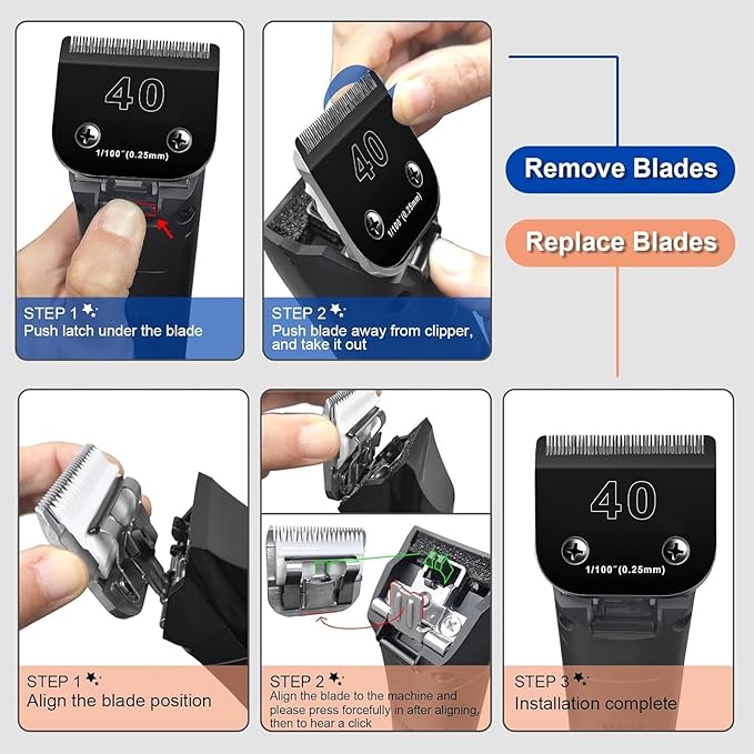 2PACK 40 Blades Dog Grooming Blades Compatible with Ainds/Oster A5/Wahl KM-10 Series Dog Clippers,Detachable Clipper Replacement Blade，Black
