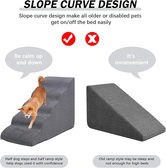 Dog Stairs&Steps for High Beds Up to 28'', 5-Step Dog Ramp for Small Medium Dogs with Washable Cover, Non-Slip Steps for Cats to Get on Couch and Sofa, Durable Foam Ladders, 24.4" Tall, Grey