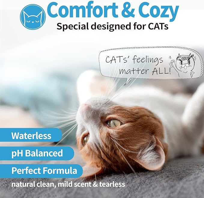 Mooncat Waterless Shampoo & Brush Kit for Longhair Cats | Complete Grooming System for Detangling, Deshedding & Matted Fur | Licking Safe No-Rinse Foam with Gentle Silicone Massager - Made in Taiwan