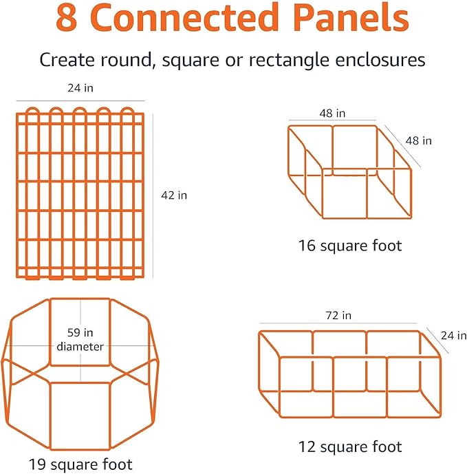 Amazon Basics Foldable Octagonal Metal Exercise Dog Playpen - Indoor/Outdoor, Single Door, Large (8 Panels, 24 x 42), Easy to assemble and store, 42" - Large, Black