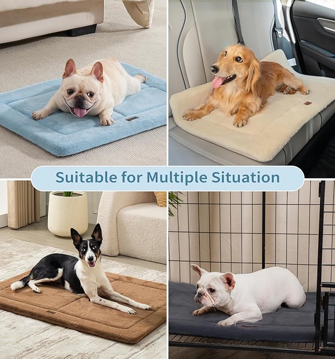 Made4Pets Dog Crate Pad Bed for Large Dogs, Washable & Reversible, Anti-Slip Kennel Mat for Cozy Sleeping, Soft Fluffy Dog Bed for Indoor & Outdoor Use, 36"x27", Blue