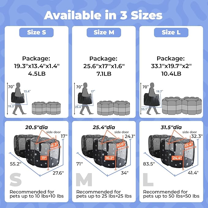 2-in-1 Cat Playpen, Pop Up Dog Pet Playpen for Indoor Outdoor Cats Enclosure, Portable Pet Playpen, Kitten Puppy Foldable Play Pen Cat Dog Tent Crate Cage Kennel(No Divider, Unified Space)