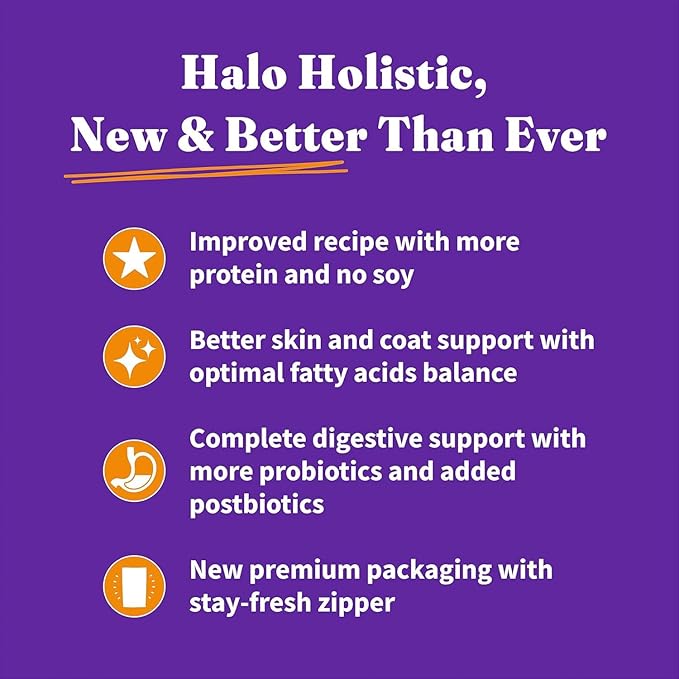 Halo Holistic Cage Free Chicken Cat Food, Healthy Grains Dry Cat Food, Complete Digestive Health, Kibble for Adult Cats, 3 lb Bag