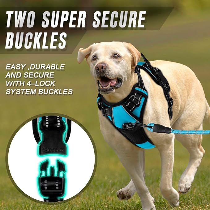 BARKBAY No Pull Dog Harness Front Clip Heavy Duty Reflective Easy Control Handle for Large Dog Walking(Blue,S)