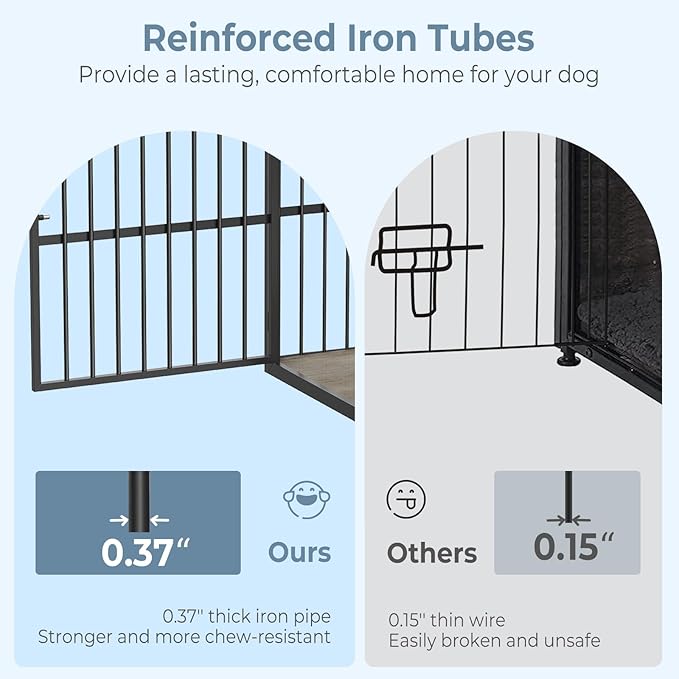 43'' Dog Crate Furniture with 3 Doors, XL Wooden Crate End Table, Heavy Duty Indoor Puppy Cage Kennel for Medium to Large Dogs, Multiple Units Can be Combined