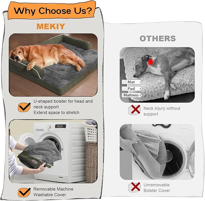 Extra Large Dog Bed-Orthopedic Waterproof XL Dog Bed for XLarge Extra Big Dogs - Foam Couch Sofa Washable with Removable Cover-Dark Green