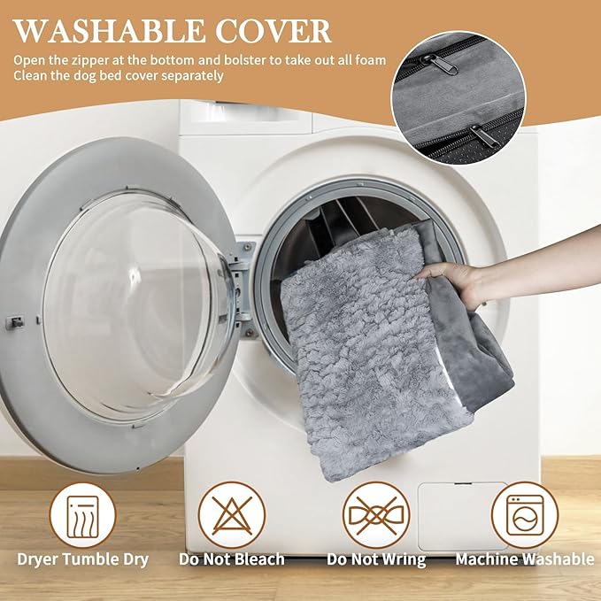 Comfort Expression Jumbo Dog Bed for Extra Large Dogs, Waterproof Orthopedic Dog Bed, Large Breed Dogs Beds, PV Washable Sofa Beds with Removable Cover & Non-Slip Bottom(Jumbo,Grey)