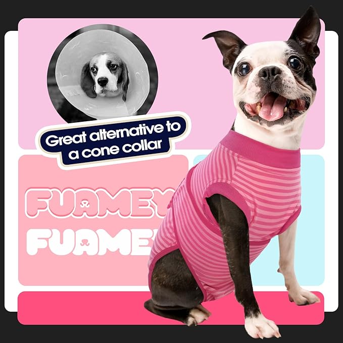 FUAMEY Recovery Suit for Dogs After Surgery,Soft Breathable Dog Bodysuit E-Collar & Cone Alternative Surgical Suit,Male Female Dog Neuter Spay Suits Anti Licking Wounds Onesie Rose Stripes S