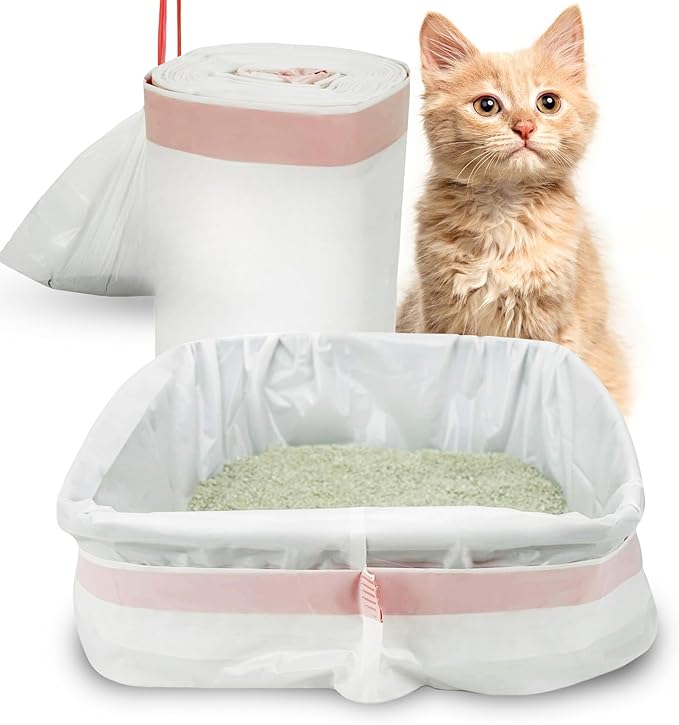 PETSWORLD Cat Litter Box Liners, Heavy Duty Litter Pan Liners Bags with Drawstring for Pet Cat Litter Tray (Unscented) (JUMBO - 45 x 18 Inches, 100 Count)