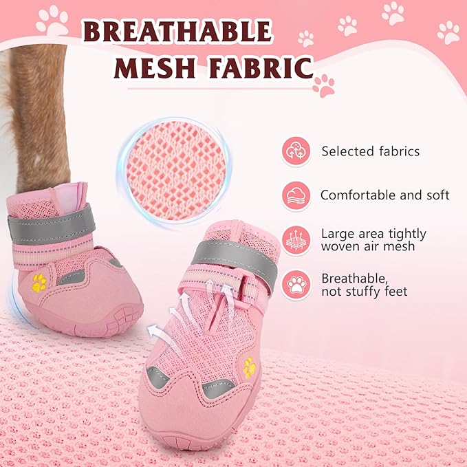 Dog Shoes for Large Medium Small Dog, Mesh Breathable Dog Shoes for Hot Pavement, Anti-Slip Dogs Boots Paw Protectors with Reflective for Outdoor Walking Indoor Hardfloors (Size 1)