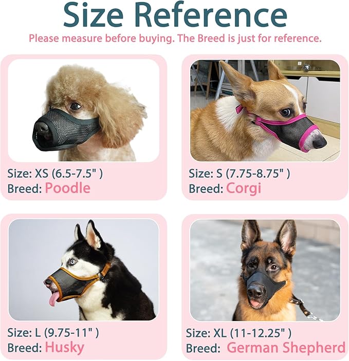 LUCKYPAW Dog Muzzle, Mesh Muzzle for Large Medium Small Dogs, Soft Mouth Guard for Biting Chewing, Breathable Mouth Guard with Adjustable Strap for Training(Hot Pink, XL(Snout:11"-12.25"))