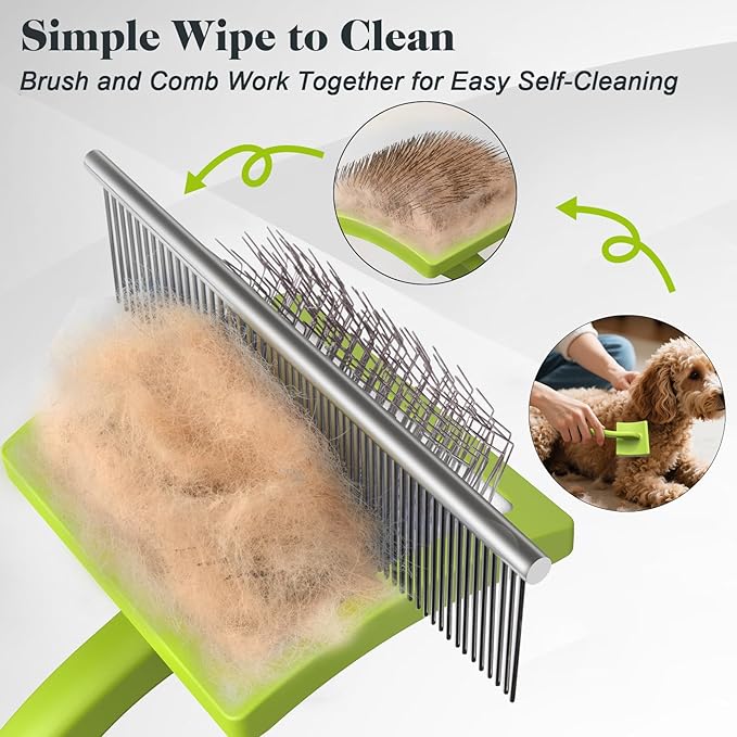 2PCS Slicker Brush for Dogs & Pet Comb,Professional Dog Grooming Brush (Goldendoodles,Poodles,Labradoodles) with Extra Long Pins to Effectively Remove Tangles, Knots and Mats (Green)
