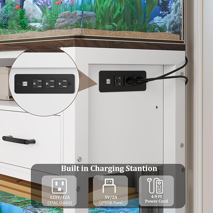 40-49 Gallon Fish Tank Stand with Two Storage Drawers, Heavy Duty Aquarium Stand with Waterproof Mat, Sturdy Metal Frame, 800 LBS Capacity Storage Cabinet, White