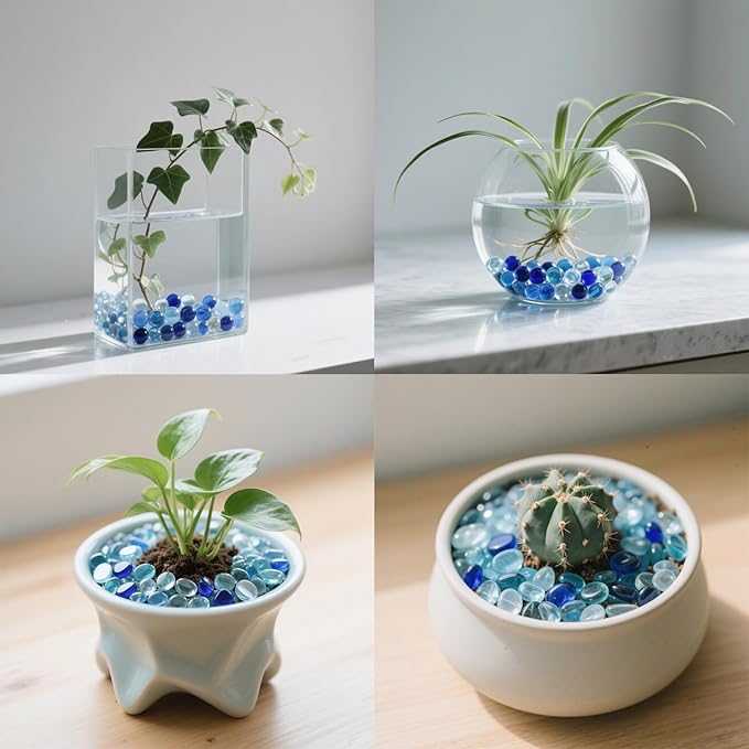 2.16LB Mix Colors Glass Beads Vase Filler Aquarium Gravel Decor Flat Glass Marbles Gems Pebbles Fish Tank Rocks Home Decorative Art Craft - 3 Colors Mixed