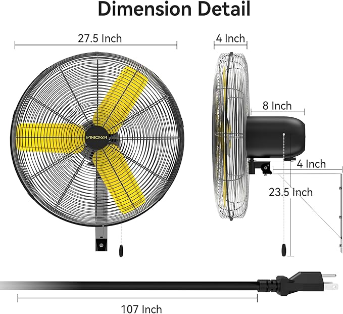 24 Inch Industrial Wall Fan Oscillating with 2 Pack, 7800 CFM Commercial Metal Wall Mount Fans with Poweful Motor, 3 Speed, Heavy Duty Indoor for Warehouse, Workshops, and Garage, UL Listed