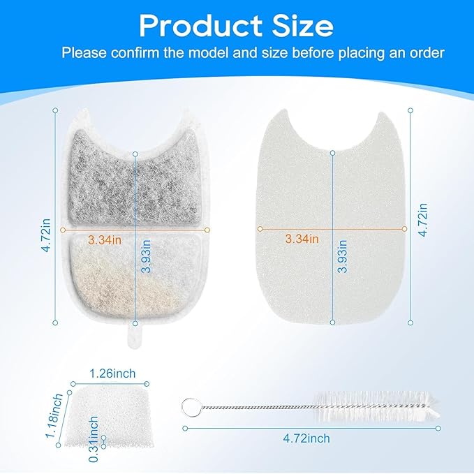 12 Set Cat Water Fountain Filter Replacements & Sponges for 135 fl oz/4L Pet Fountain Drink Machine Dog Water Fountain, YPD-C004P YPD-C004S Water for Cats Drinking Fountain Pump Replacement