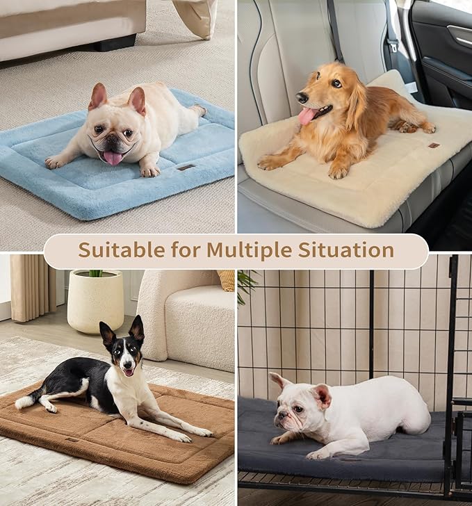 Made4Pets Dog Crate Pad Bed for Large Dogs, Washable & Reversible, Anti-Slip Kennel Mat for Cozy Sleeping, Soft Fluffy Dog Bed for Indoor & Outdoor Use, 41"x29", Brown