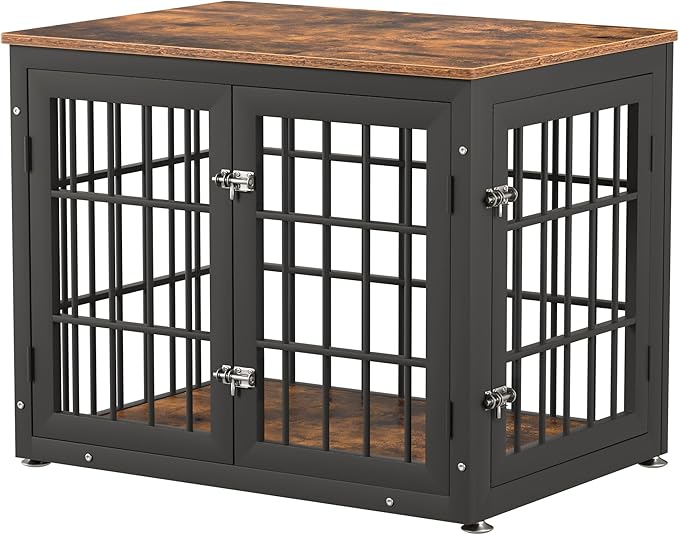 32 Inch Heavy Duty Dog Crate Furniture for Medium and Small Dogs, Decorative Pet House End Table, Wooden Cage Kennel Furniture Indoor, Rustic Brown