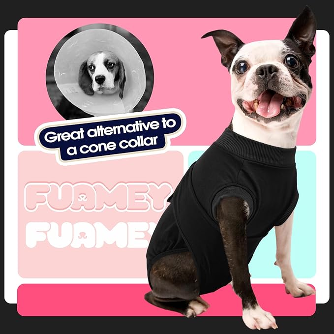FUAMEY Dog Recovery Suit Male,Dogs Surgery Neuter Suits Puppy Spay Shirts for Female Protect Dog's Skin Anti Licking Abdominal Wounds Doggie Onesie Pet Bodysuit Alternative to Cone Black M