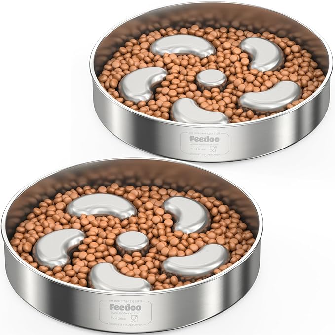 2Pack Slow Feeder Dog Bowls, Double-Layer Food-Grade Stainless Steel, Heavy Duty with Non-Slip Rubber Base, 2Cups Capacity for Small and Medium Dogs to Slow Down Eating