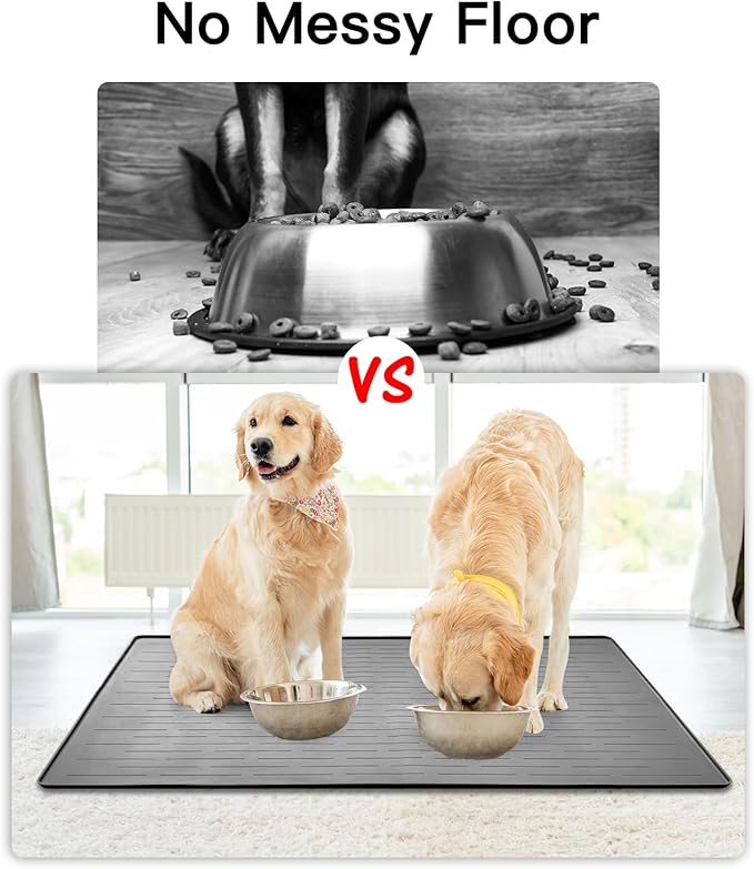 48" x 32" Largest Pet Food Mat, XXXL Silicone Dog Mats for Food and Water, Nonslip Pet Feeding Mats for Floors,Dog Cat Bowl Mat with Raised Edges, Lake Blue