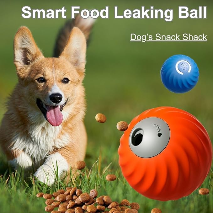 Zoomie Buddy 2.0, Zoomie Buddy for Dogs, 2 in 1 Smart Touch Interactive Dog Balls ＆ Pet Feeder, 2.83" Diameter, Suitable for Small/Medium Dogs, with Fruit Plush Cover (Blue, Only)