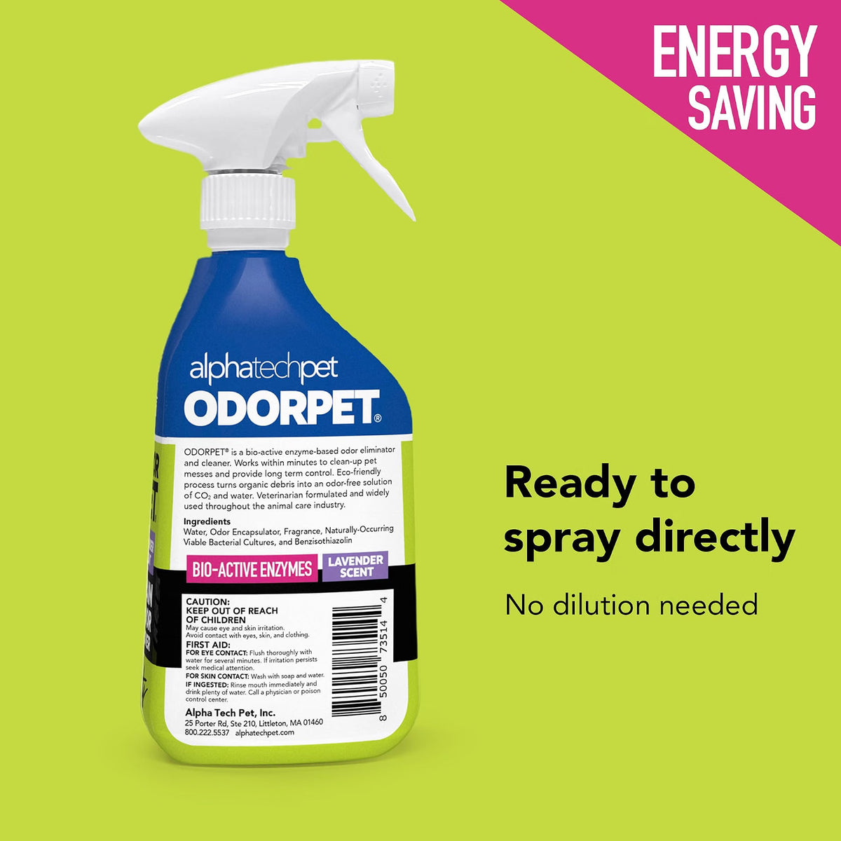 OdorPet Pet Stain Remover and Odor Eliminator - 16 Oz Ready To Use Spray, Non Staining, Professional Strength, Lavender Scent by Alpha Tech Pet