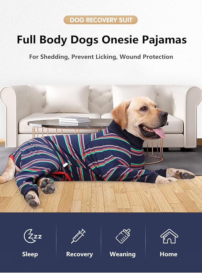 Dog Recovery Suit, Abdominal Wound After Surgery Wear, Prevent Licking Wounds, E-Collar & Cone Alternatives, Long Sleeve Postoperative Shirts Dog Pajamas Prevent Shedding(2XL, Blue)