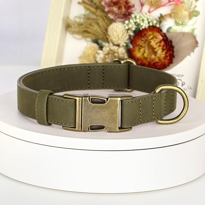 Didog Soft PU Leather Dog Collar, Stylish Quick Released Dog Collars for Large Dogs, Easy Clean Adjustable Pet Collar for Daily Walking, Dark Green, XL Fit 17-27" Neck