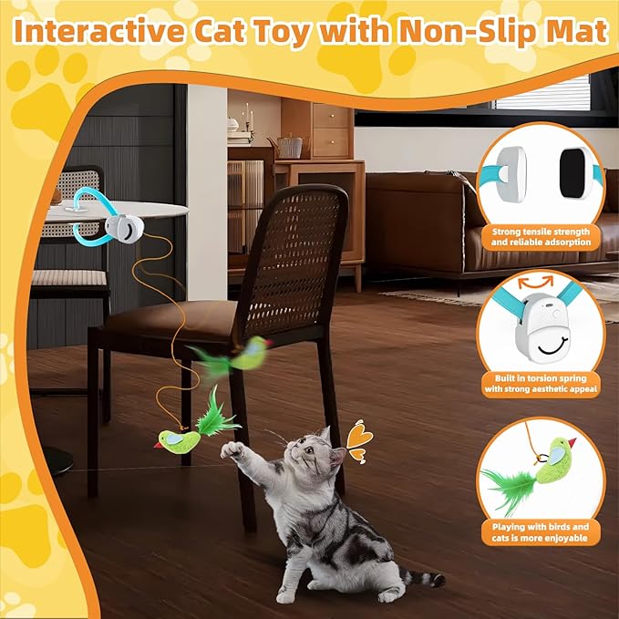 Interactive Cat Toys for Indoor Cats Automatic Electric Flying Bird Feather Mouse Toy - Best Kitten & Adult Cat Enrichment Mouse cat Toy Hanging Electric Kitty Toys for Bored Cats（Blue）