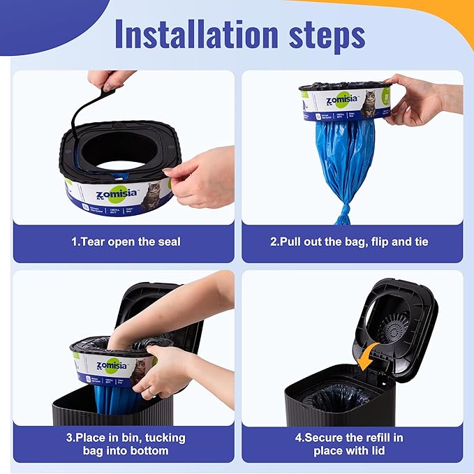 4 Pack Cat Litter Refill Bags, Non-See-Through Jumbo 120FT Cartridge Refill Total Up to Over 16 Months Per Cat for Odor Control, Compatible with Genie Standard, Plus, Style