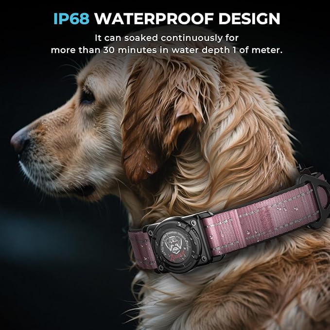 2025 Upgrade Airtag Dog Collar, Reflective Dog Collar with Airtag Holder, IP68 Waterproof| Metal Buckle| Ultra-Durable| Comfortable Padded, GPS Dog Collars for Medium Large Dogs (Pink,L)
