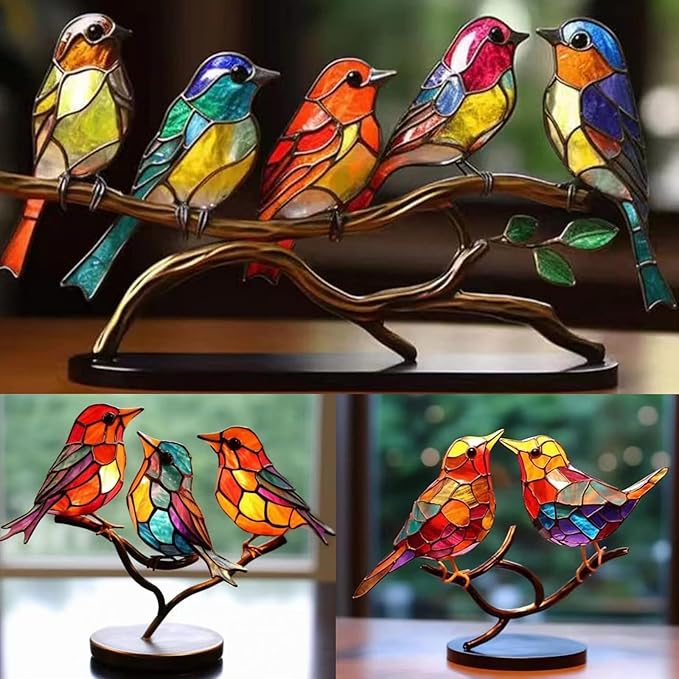 2Birds on a Branch, Metal Desktop Plane Shape Decorations, Home Bird Decorations for Office, Window, Aviary, Garden, Gifts for Bird Lovers, Boxed Set.