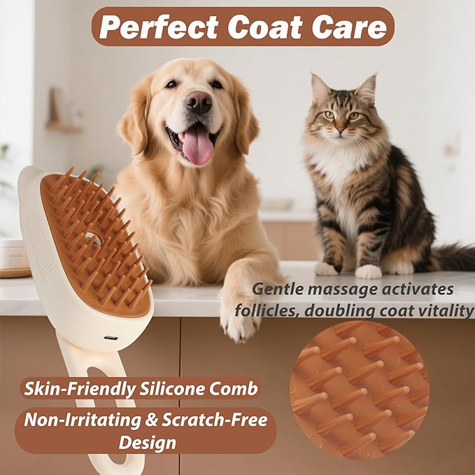 4 in 1 Cat Steam Brush Rechargeable Anti-Static Pet Spray Hair Removal Comb for Shedding and Grooming Multi-functional Pet Massage Brushes for Cats Dogs Small Animals