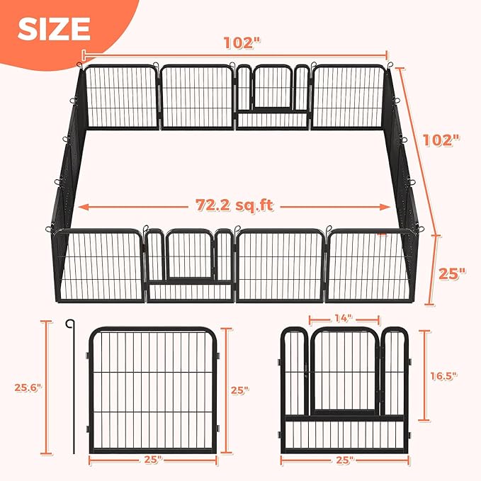 24 Inch Dog Playpen - 16 Panels Metal Pet Exercise Pen for Puppy, Indoor/Outdoor Dog Fence for Yard, Garden, Camping & RV Travel