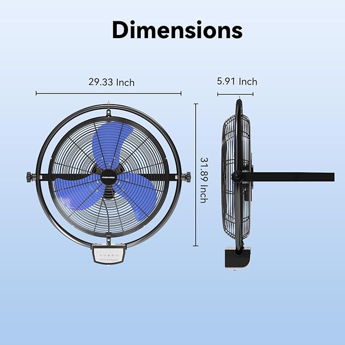 20 Inch Wall Metal Fan Pro Series Remote Control, High Velocity Wall Mount Fans for Commercial, Residential, Warehouse, Covered Patio, Shop, Garage, Barn 3 Speed 5200 CFM UL Safety Listed