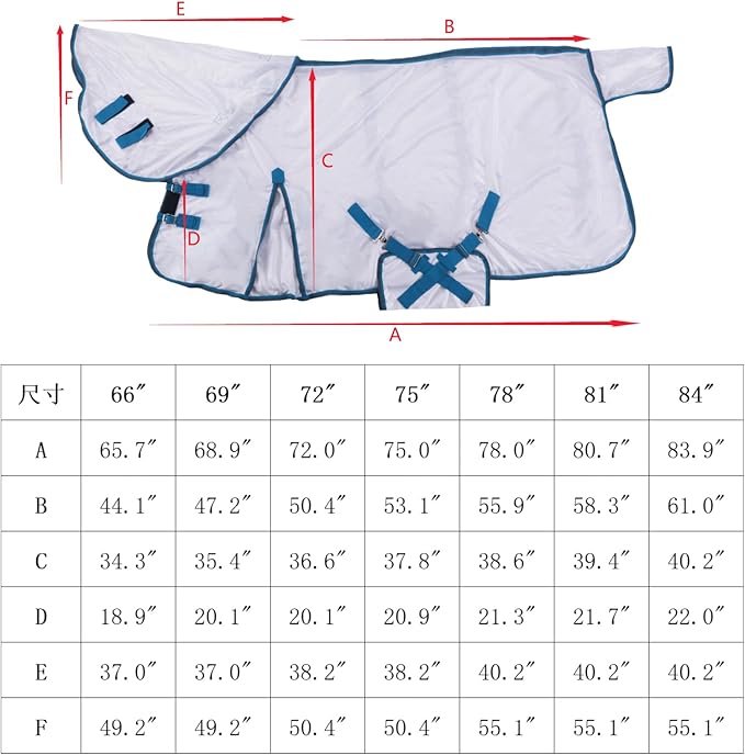 Horse Fly Sheet with Detachable Neck Cover & Belly Wrap, Adjustable Fly Sheet for Horses, Ventilated Airflow Mesh Equine Cooling Summer Flysheet White 84