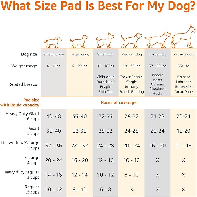 Amazon Basics Absorbent Dog and Puppy Pee Pads with 5-Layer Leak-Proof Design and Quick-Dry Surface for Potty Training, Heavy Duty Absorbency, Giant, 27.5 x 44 Inch - Pack of 30, Blue & White