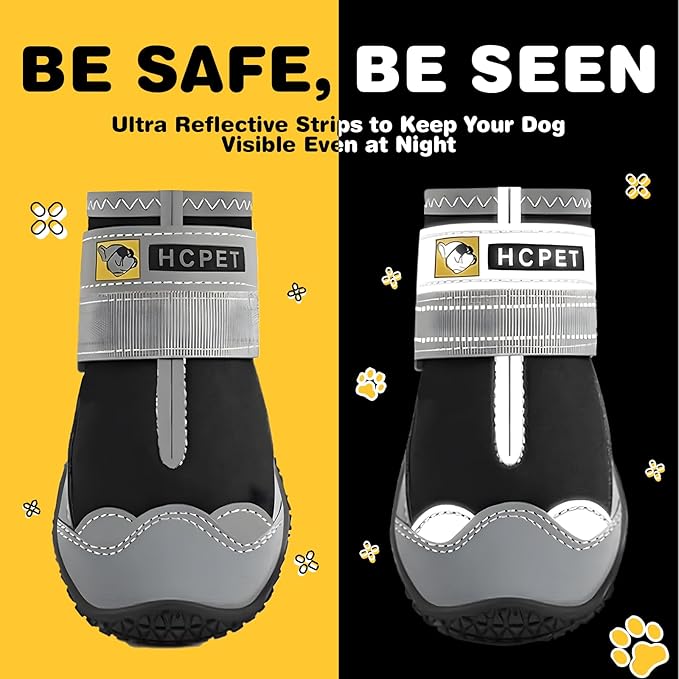 Hcpet Dog Boots Waterproof Dog Shoes for Medium Large Dogs, Anti-Slip Dog Booties Paw Protector for for Hot Pavement Winter Snow Hiking with Reflective Straps 4PCS, 8 (width 2.75 inch) for 74-91 lbs