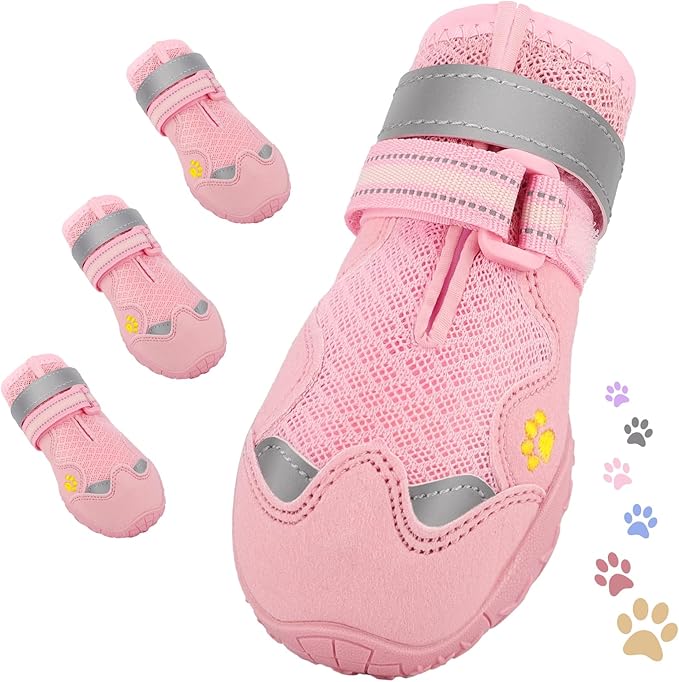 Dog Shoes for Large Medium Small Dog, Mesh Breathable Dog Shoes for Hot Pavement, Anti-Slip Dogs Boots Paw Protectors with Reflective for Outdoor Walking Indoor Hardfloors (Size 1)
