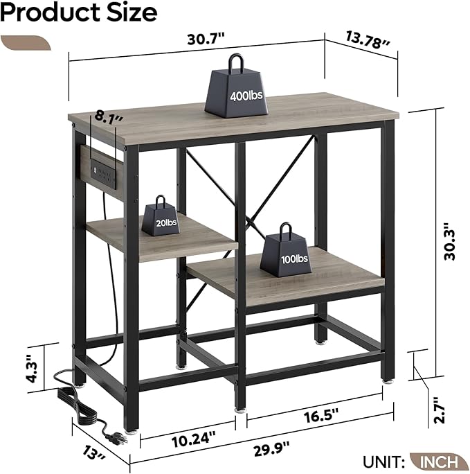 20-29 Gallon Fish Tank Stand with Power Outlets, 30.7 x 13.8 Metal Aquarium Stand with 3-Tiers Adjustable Storage Shelves, 6-Legs Reptile Terrarium Stand, 400 LBs